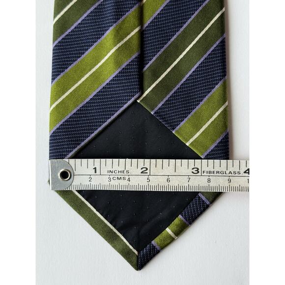 MASSIMO BIZZOCCHI Men's 100% Silk Necktie Designer Green Blue Stripe Italy Made - Picture 10 of 10